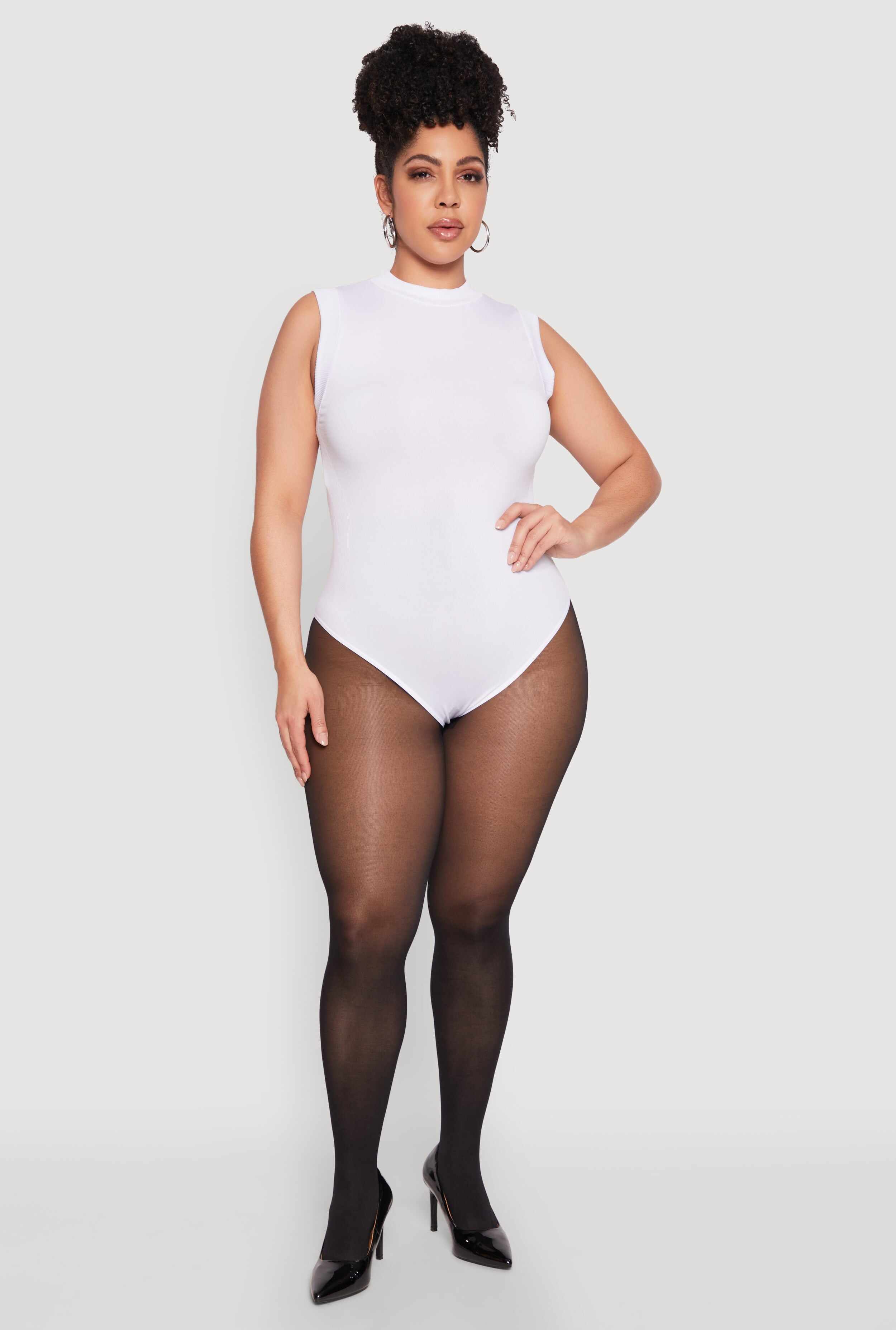 Plus Size Seamless Mock Neck Sleeveless Bodysuit