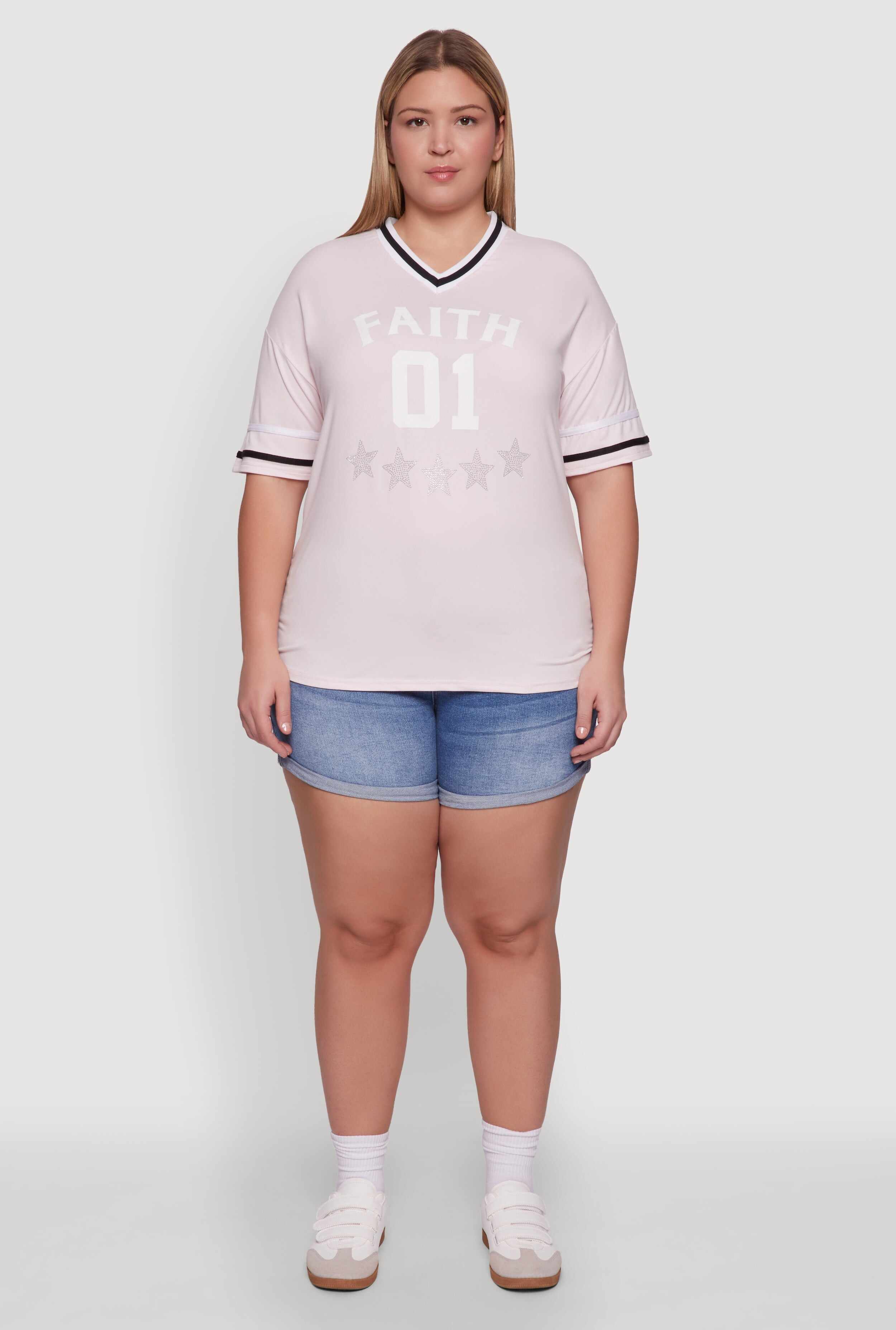 Plus Size Rhinestone Star Faith Graphic T-Shirt