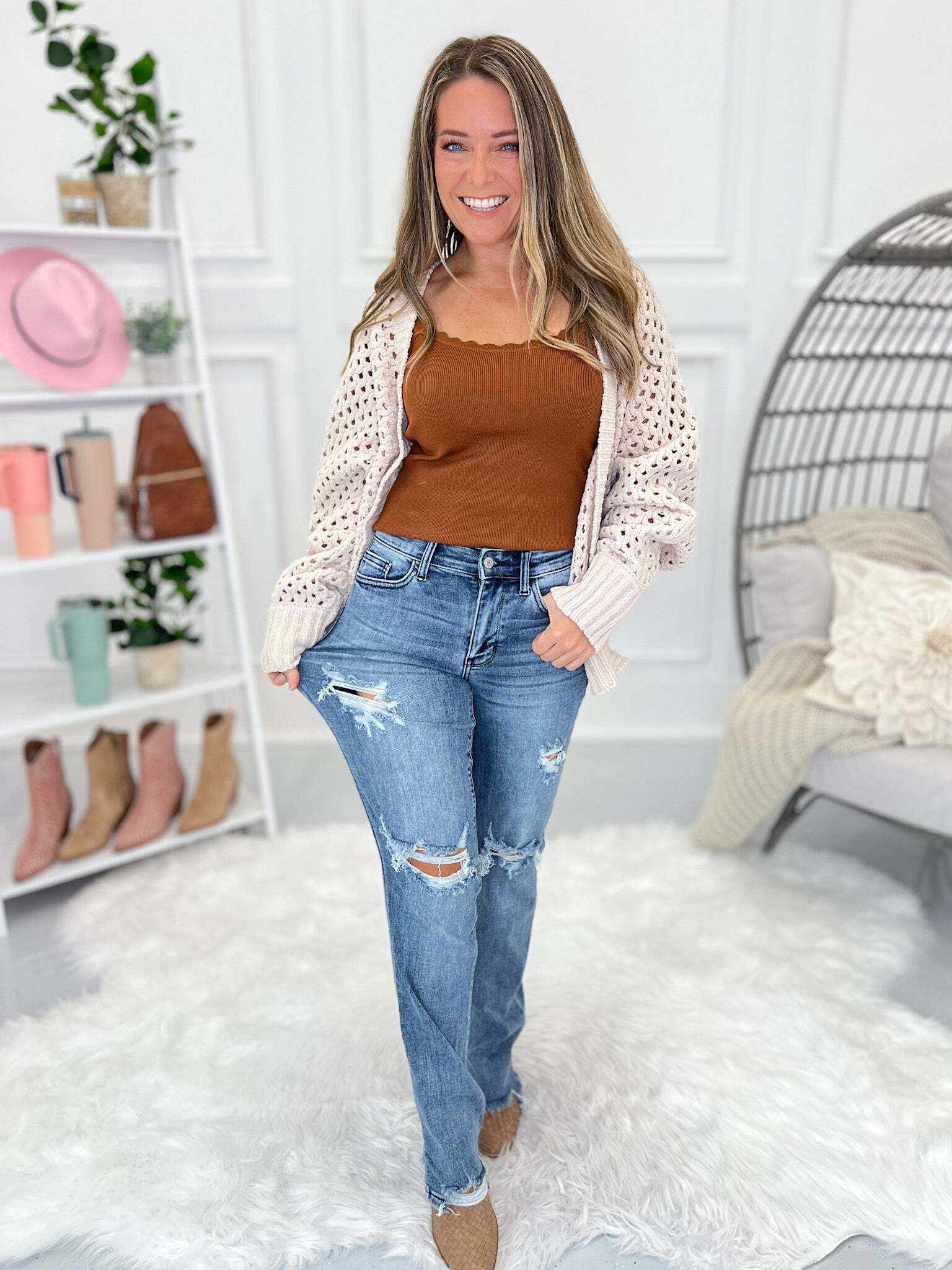 Commit To It - Christmas Destroyed Straight Leg Jeans- Final Sale