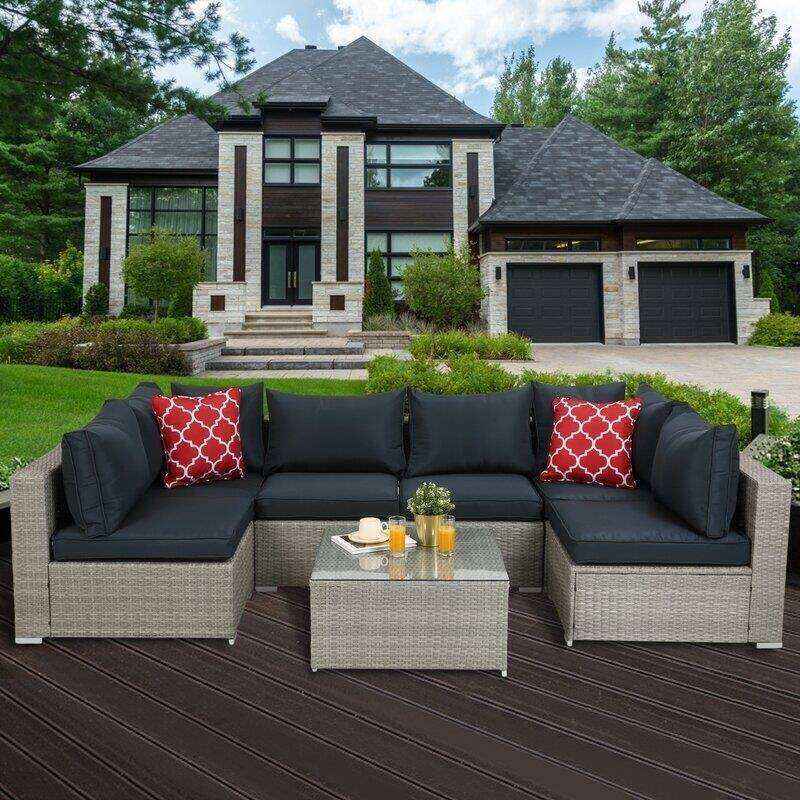 Polla Wicker/Rattan 4 - Person Seating Group with Cushions