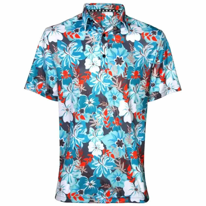 Aloha Men's Hawaiian Golf Shirt (Teal/Orange)