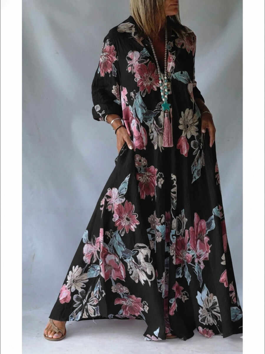 🔥Summer Arrivals🌟Loose-fitting Casual Linen And Cotton Floral Print Shirt Dress