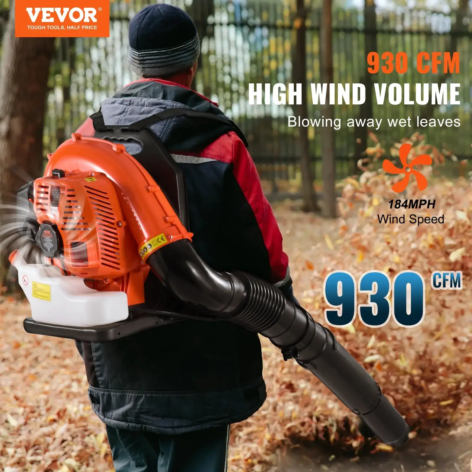 Backpack Gas Leaf Blower 79cc 2-Cycle Gas Powered with 3L Fuel Tank,  184MPH Speed for Lawn Care, Leaf Cleaning, and Snow Removal