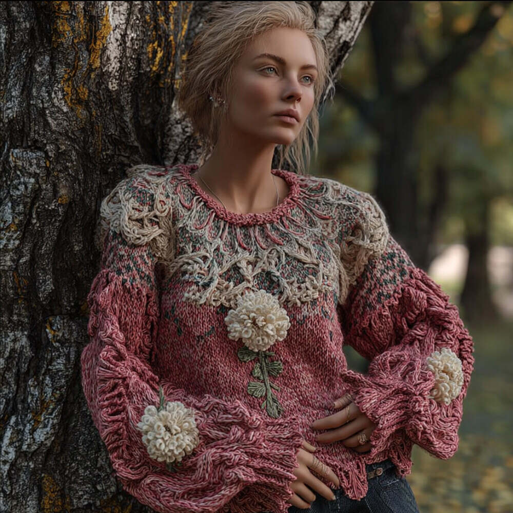 Bohemian Vintage Floral Round-neck Sweater