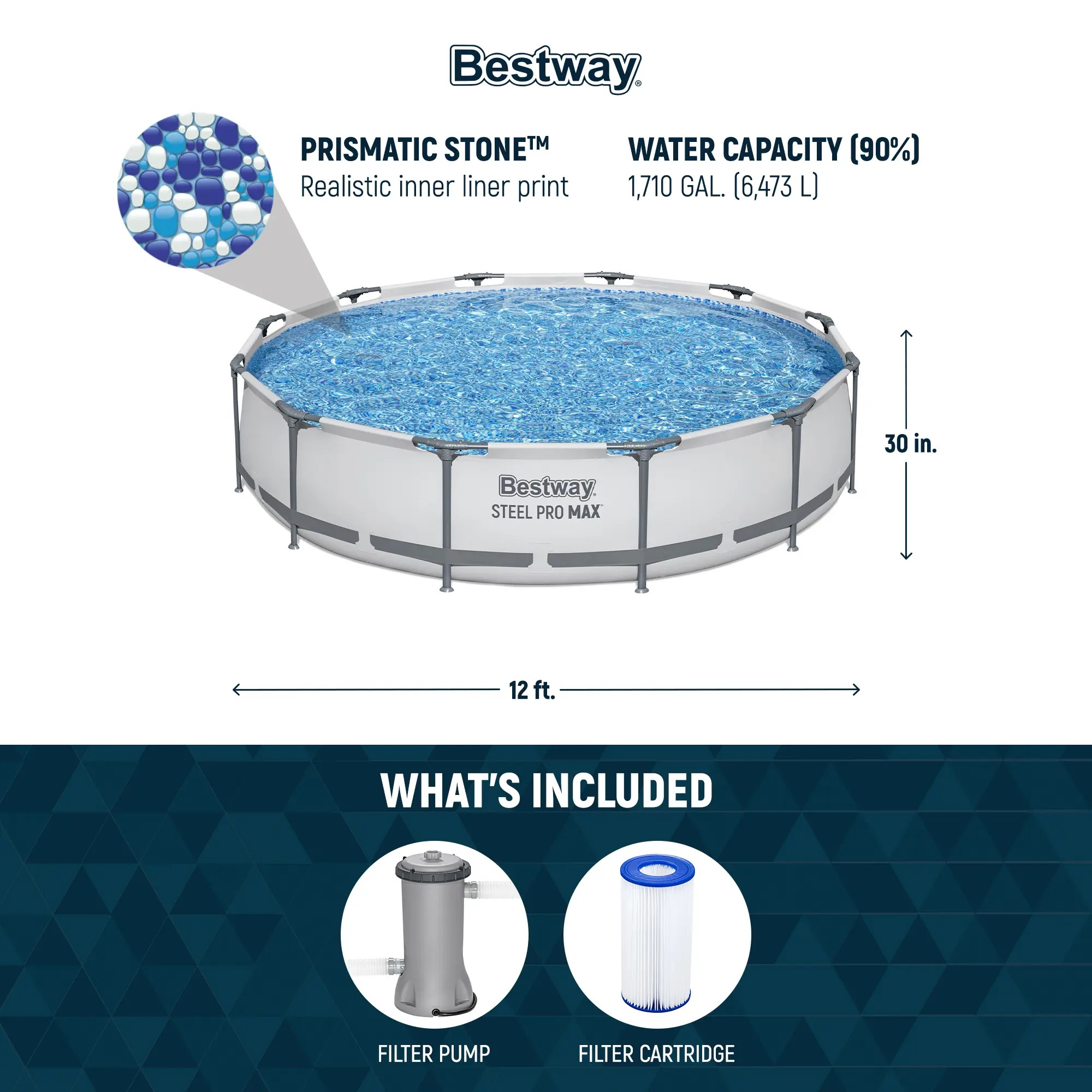 Pro MAX Round Above Ground Outdoor Swimming Pool with Pump 30-42 Inch Deep