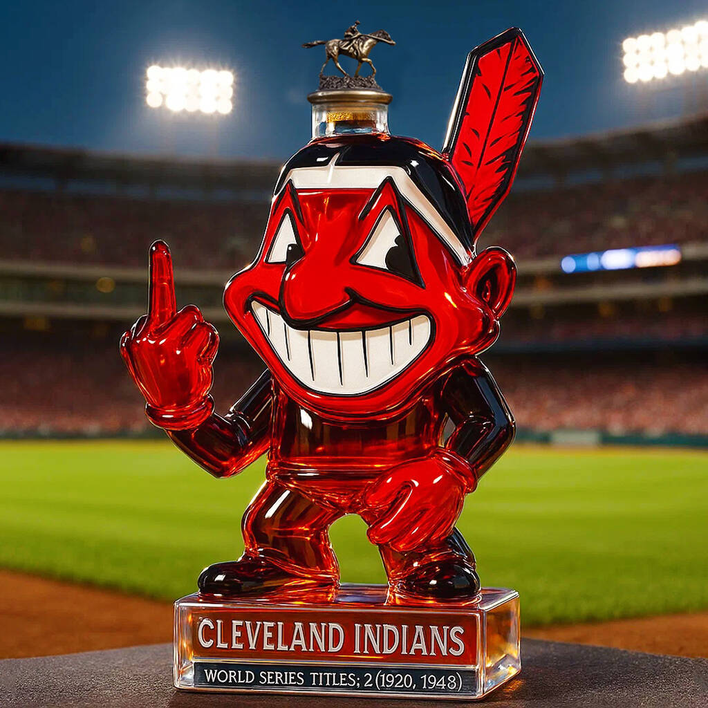 Funny middle finger Cleveland Indians whiskey bottle