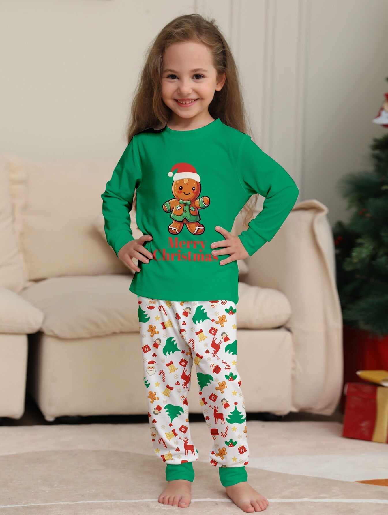Family Parent-Child Christmas Cartoon Gingerbread Man Pajamas Set