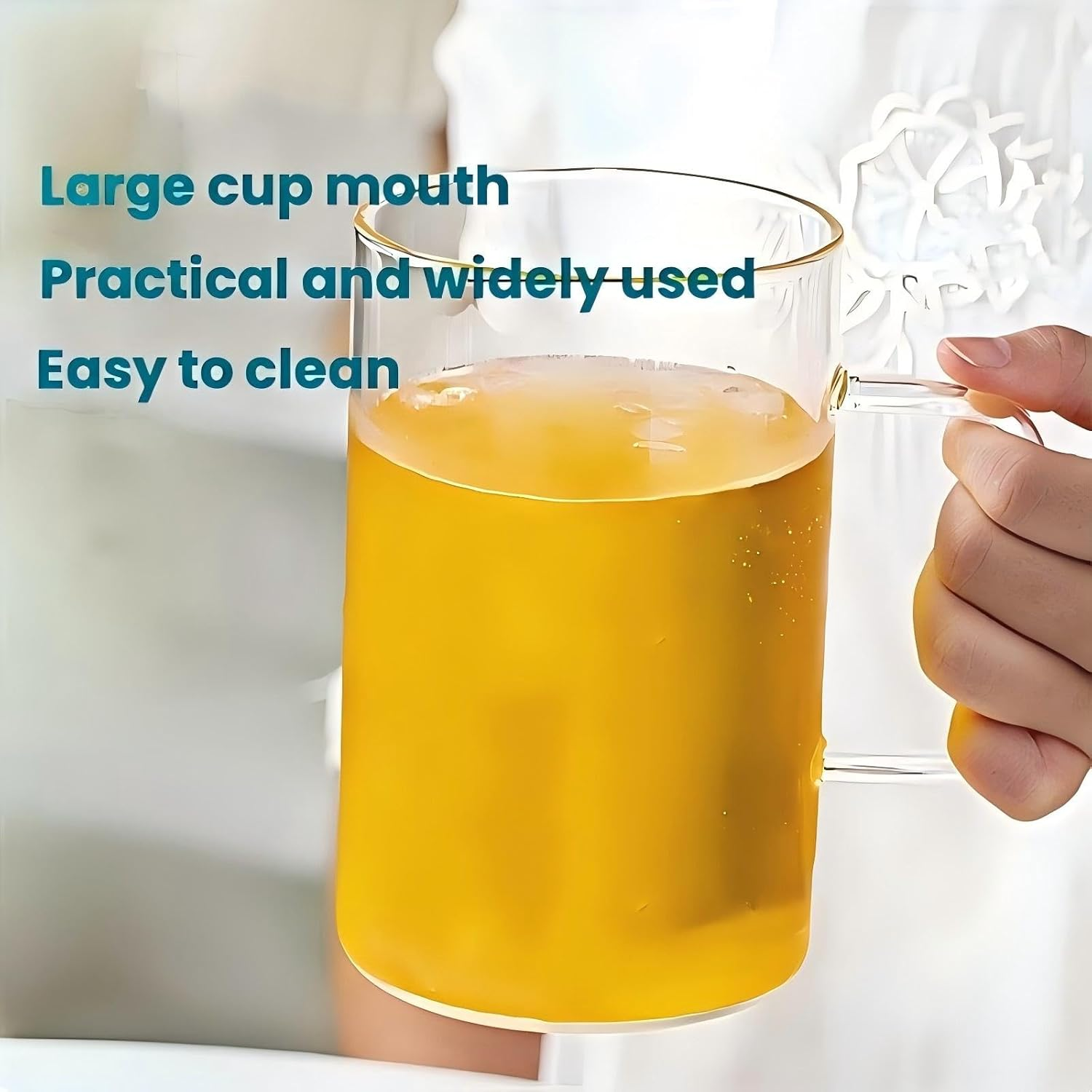 33 ounces (approximately 958.5 grams) large capacity cold drink glass cup with handle, mug lid and straw, suitable for coffee, iced tea, beer, water, other hot and cold beverages, -120 degrees Fahrenheit (approximately 55.6 degrees Celsius) to 300 degrees