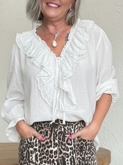 🔥Summer Arrivals🌟Romantic V-neck Ruffled Linen-cotton Blouse
