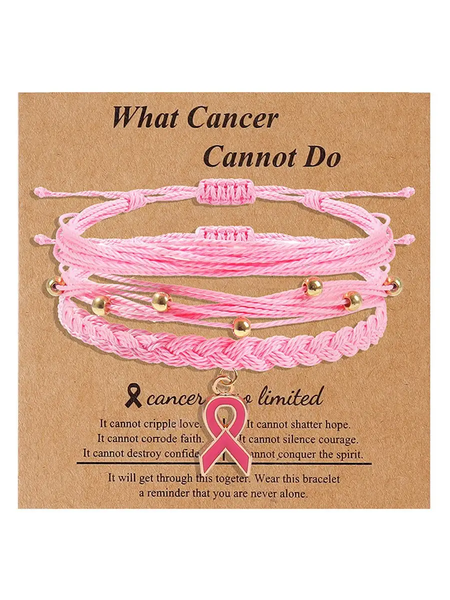 Handwoven Pink Ribbon Pendant Multi-layer Bracelet