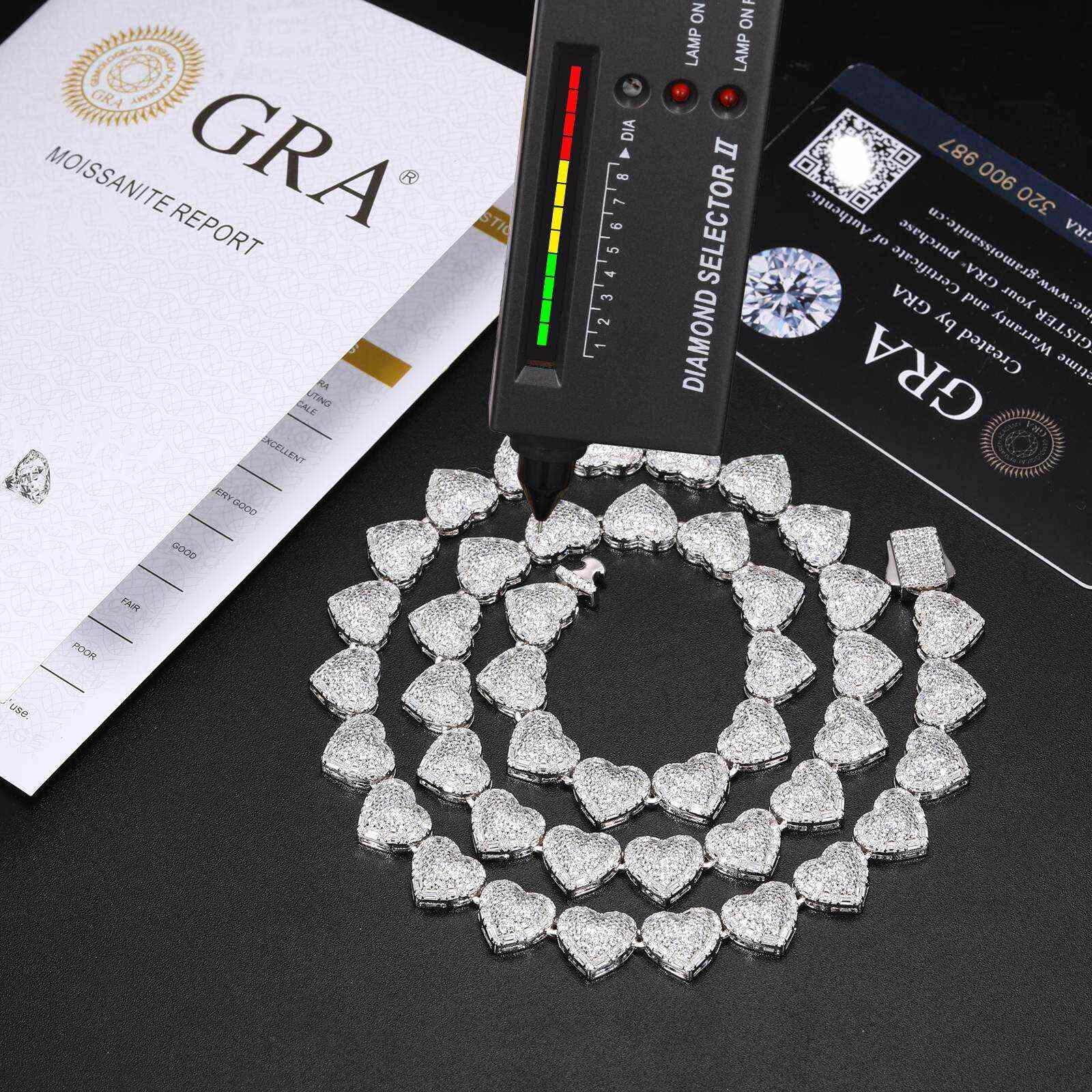 TestTest 10mm S925 Baguette Moissanite Iced Heart Link Chain