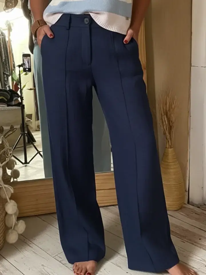 🔥Summer Arrivals🌟Classic Wooden Button Solid Color Linen Trousers