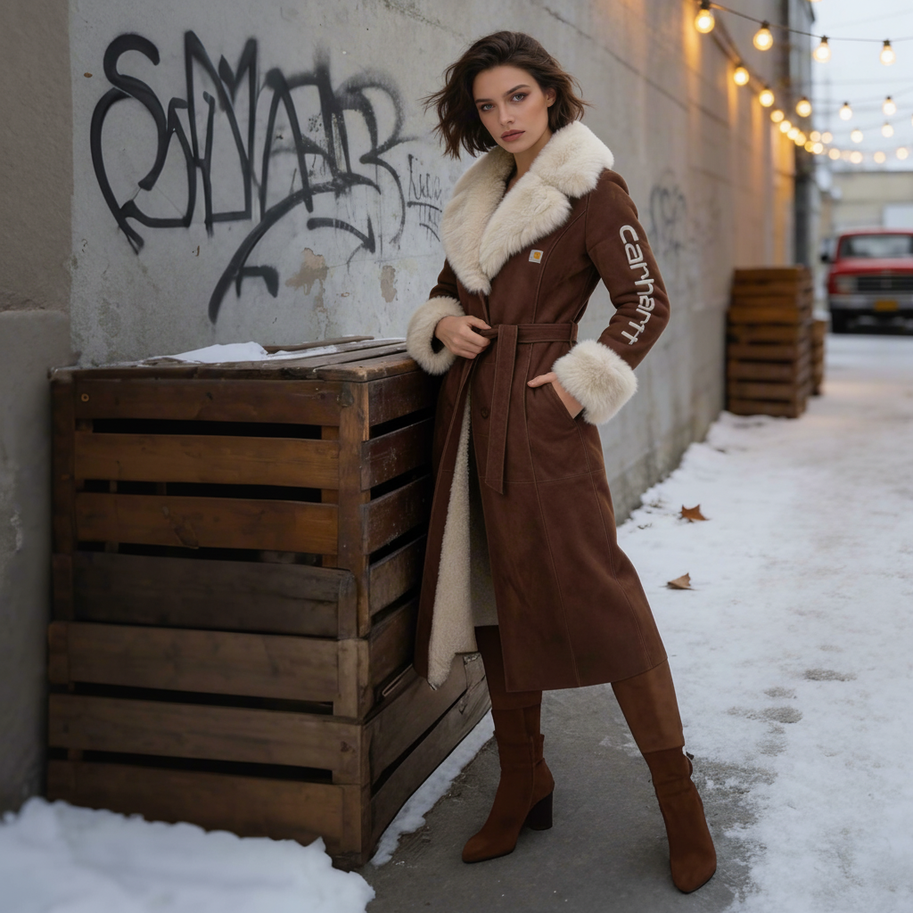 Luxurious Long Faux Fur Coat With Reversible Design For Winter Elegance-Burgundy