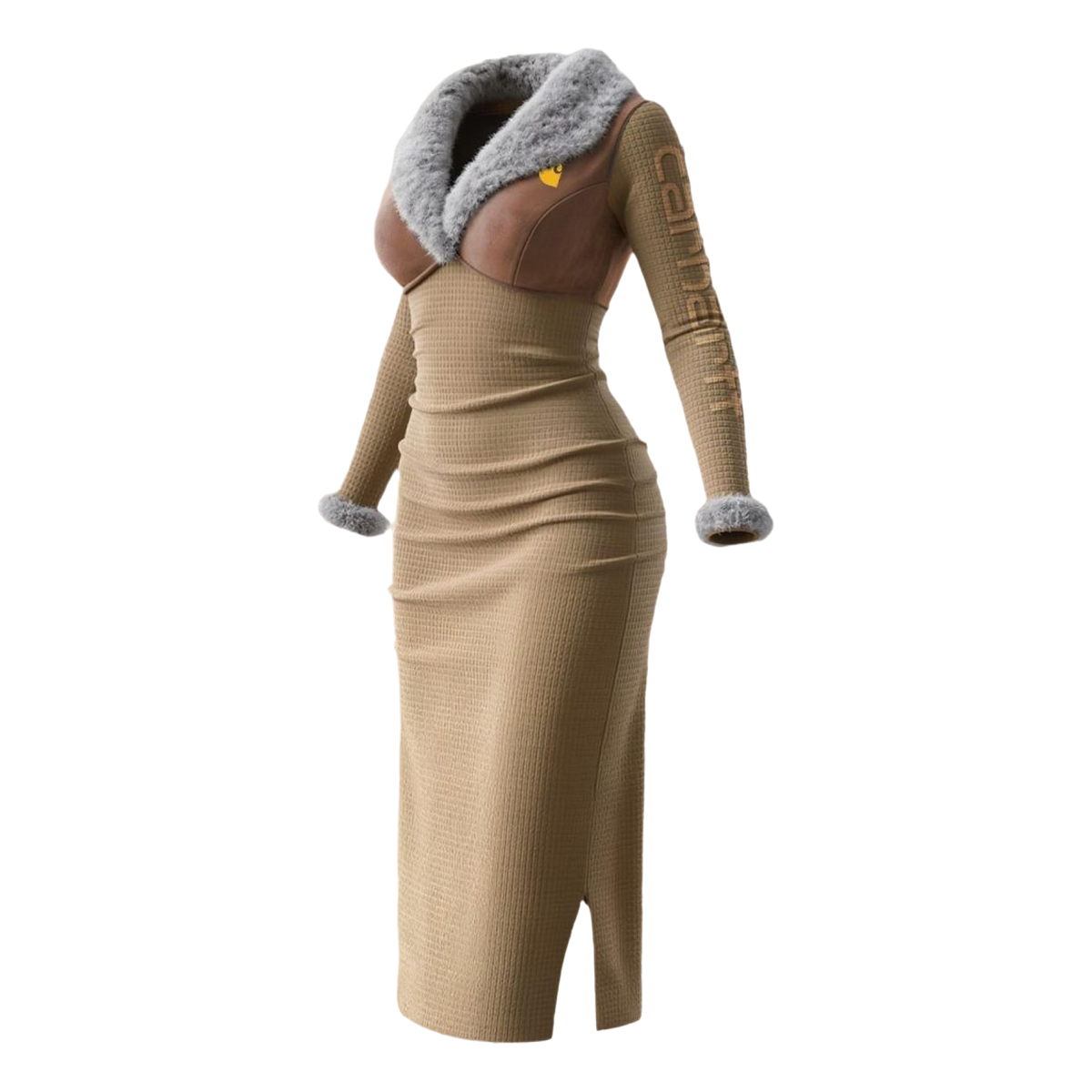 Winter Sweater Dress with Faux Fur Collar