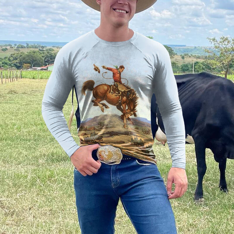 Western Vintage Horse Riding Print Long Sleeve T-Shirt