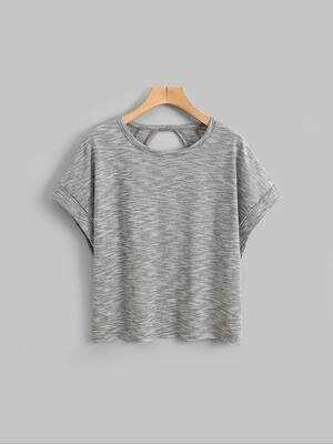 Women's Plain Cut Out Asymmetrical Hem Batwing Sleeve Tee, Elegant Casual Short Sleeve Round Neck T-Shirt for Summer, Ladies Clothes for Daily Wear