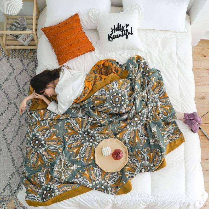 Dark Cyan Double-Sided Floral Cotton Quilt