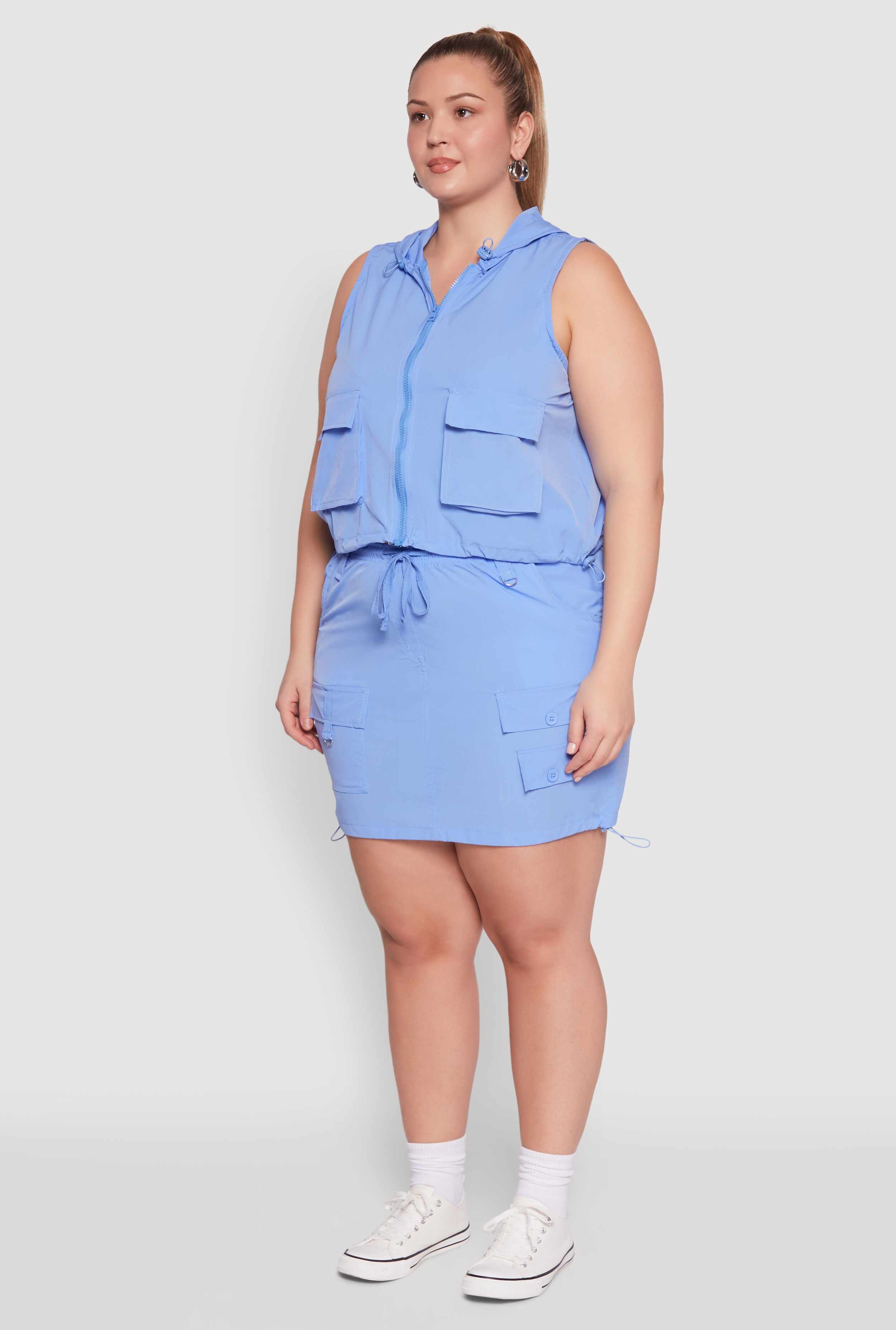Plus Size Cargo Pocket Windbreaker Vest