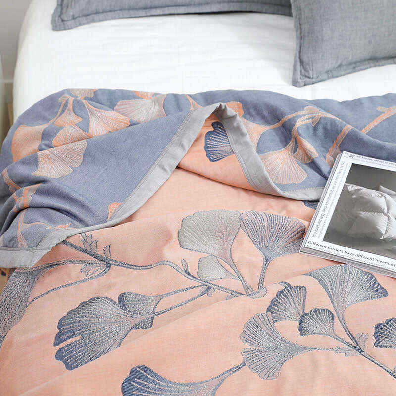 Ginkgo Leaf Cotton Gauze Reversible Quilt