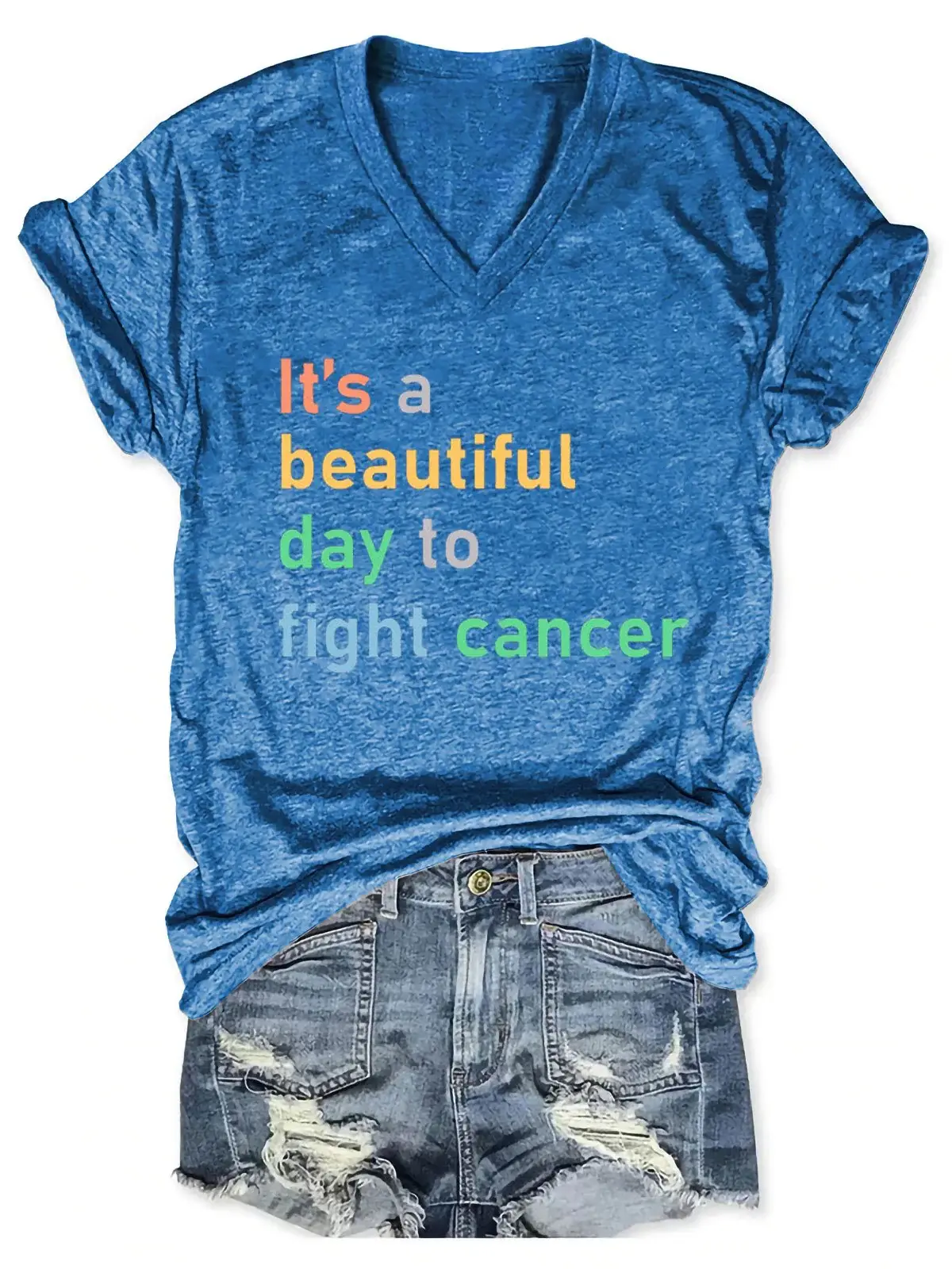 Women's It's A Beautiful Day To Fight cancer Print Casual  T-shirt
