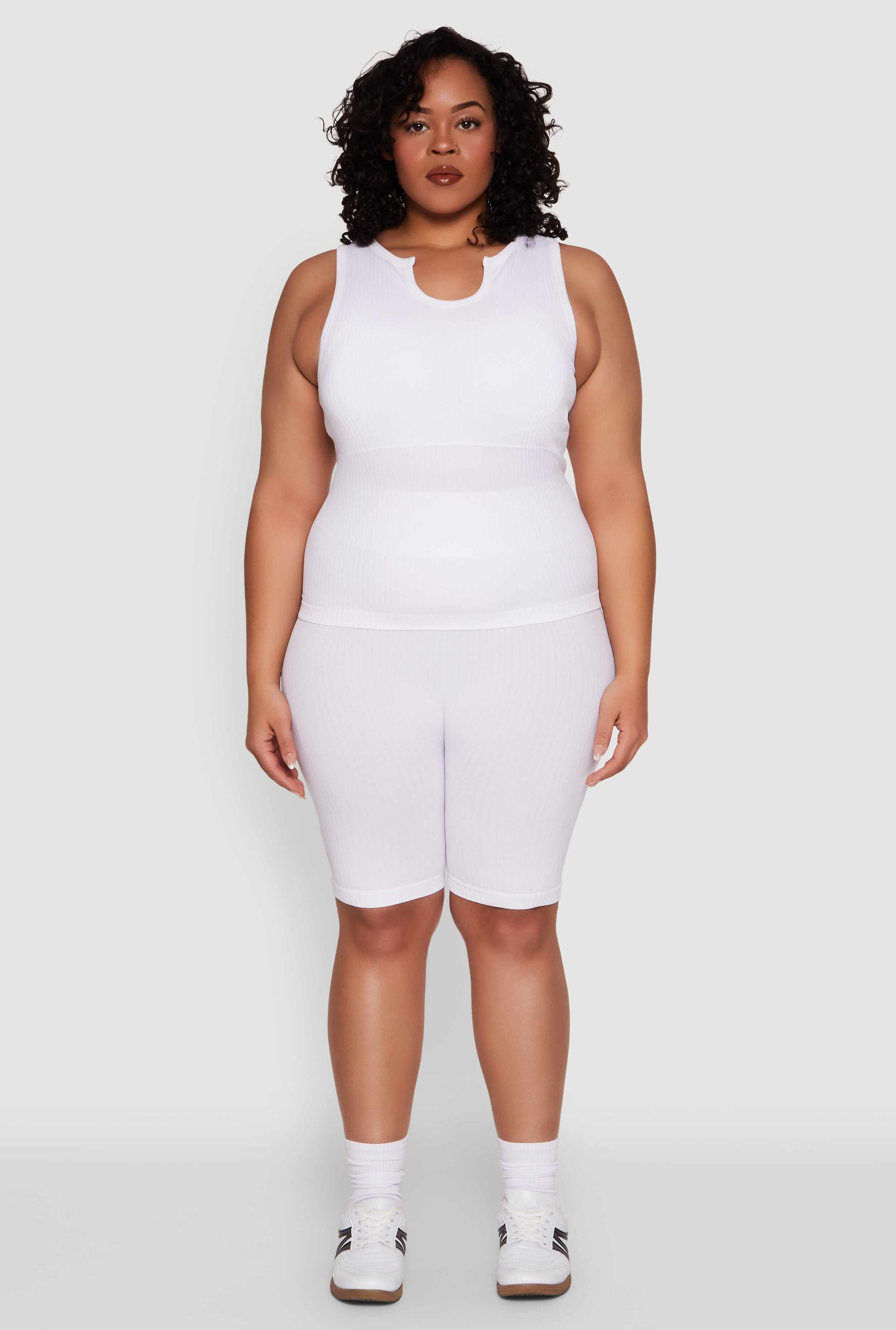 Plus Size Seamless Ribbed Notch Neck Tank Top