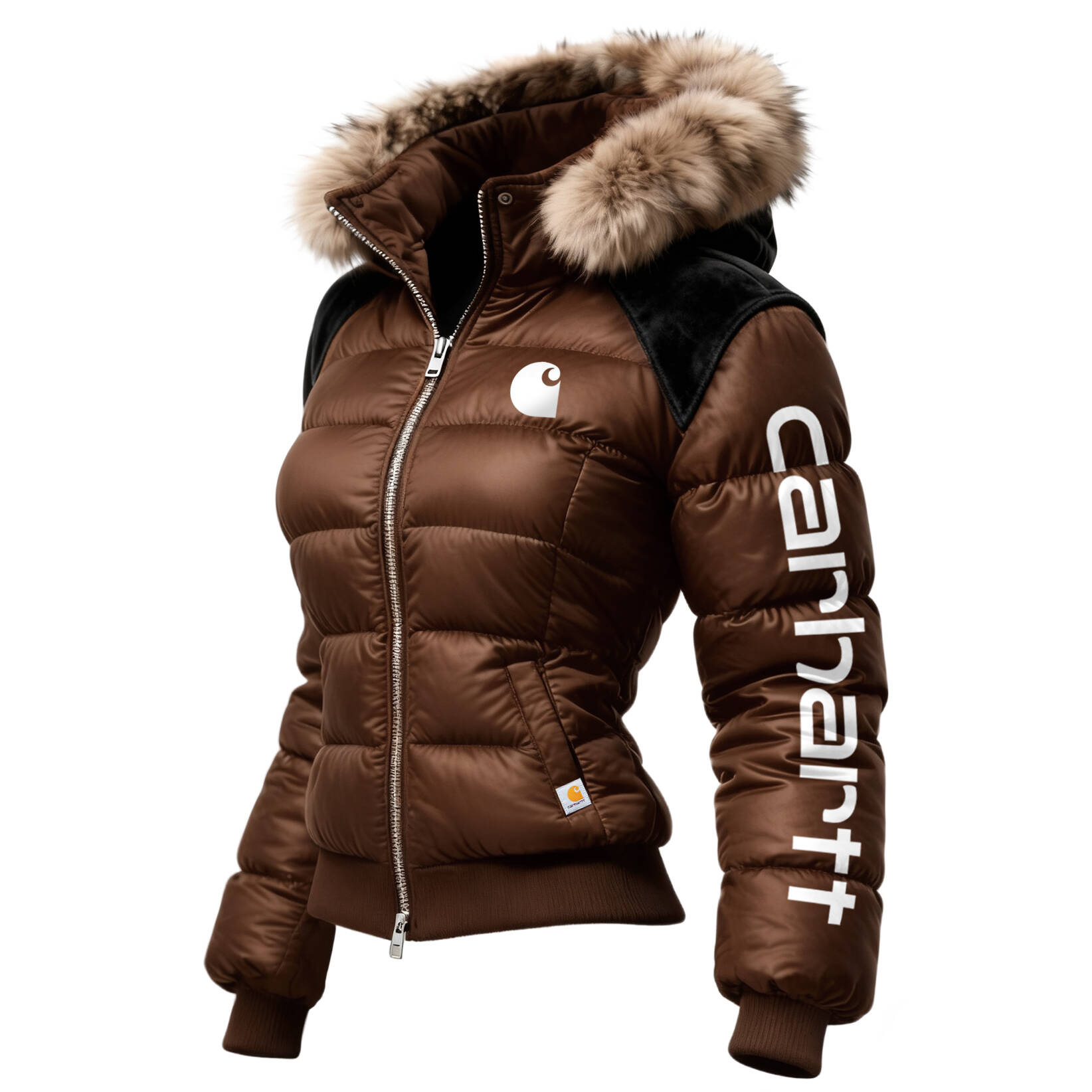 Vintage Women's Contrast Color Stitching Fur Collar Stand Collar Hooded Jacket