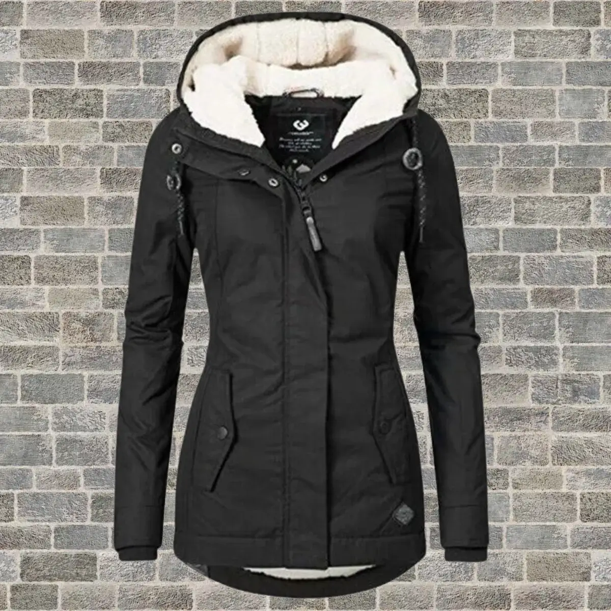 Navy Blue Women's Thermal Hooded Parka - Fleece-Lined, Waterproof, Slim Fit