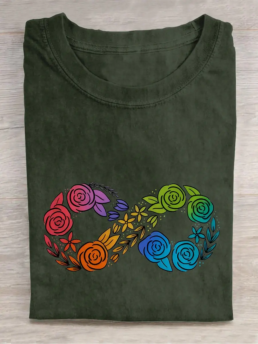 Neurodiversity Autism Floral Autism Awareness Casual Print T-shirt