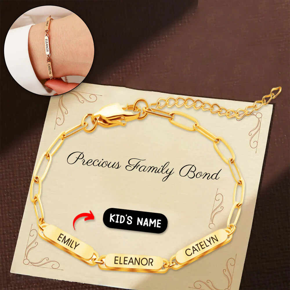 National Parents' Day❤Personalized Family Name Bar Bracelet Engraved Charm with a Dainty Paperclip Chain