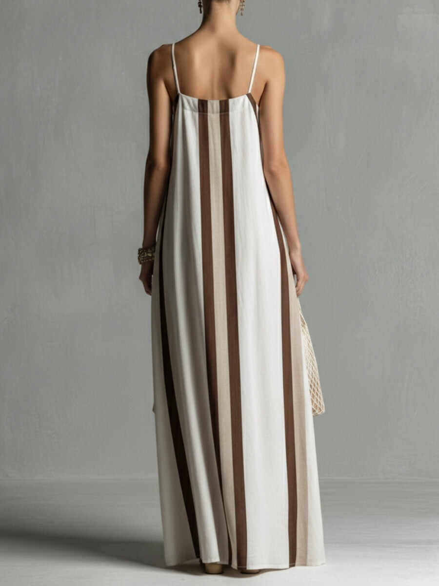 🔥Summer Arrivals🌟Casual Striped Linen And Cotton Maxi Sleeveless Dress