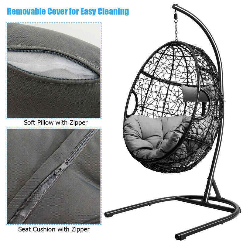 Outdoor Hanging Egg Chair Swing Hammock Chair Set with Stand & Cushion