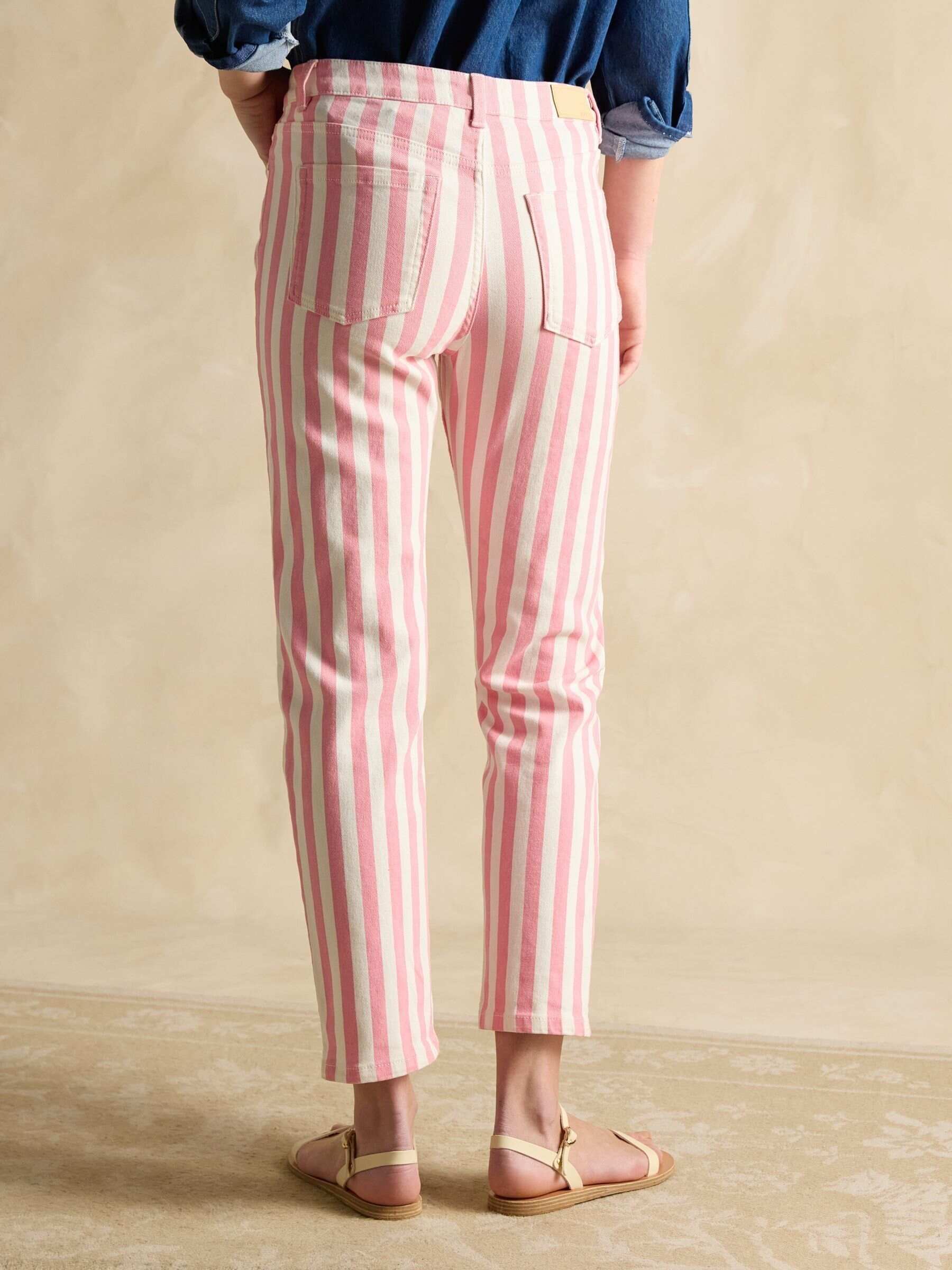 Pink Stripe Straight Fit Mid Rise Jeans