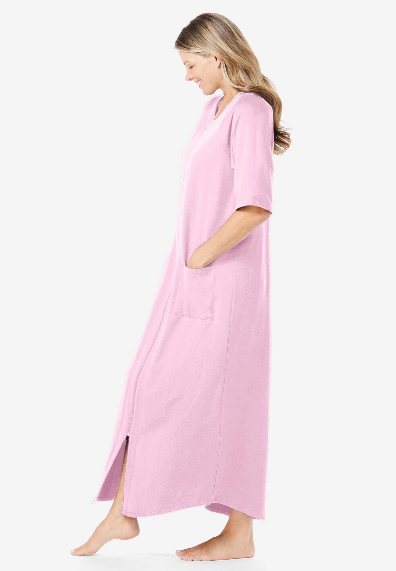 Long French Terry Zip-Front Robe