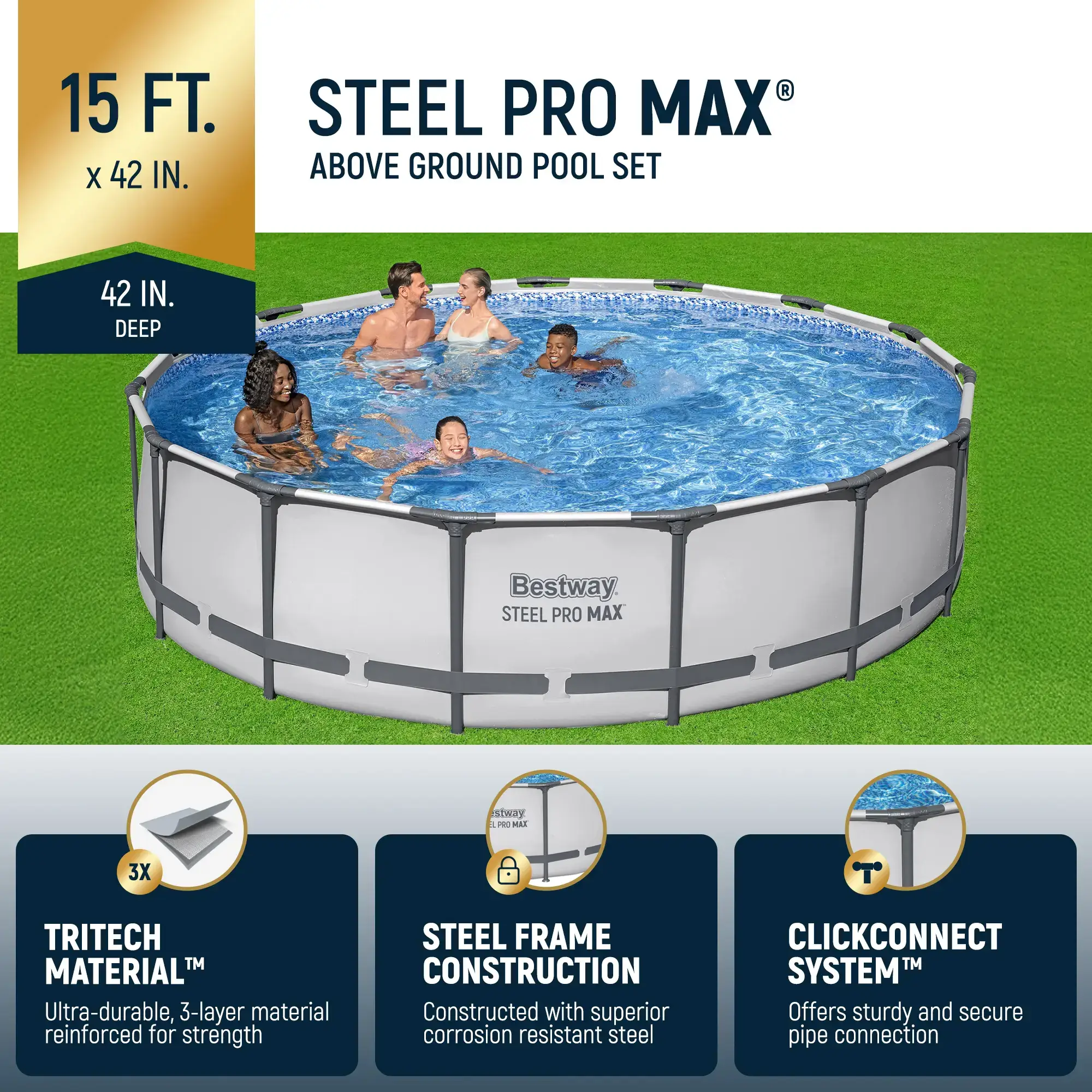 Bestway Steel Pro MAX Round Above Ground Swimming Pool Outdoor