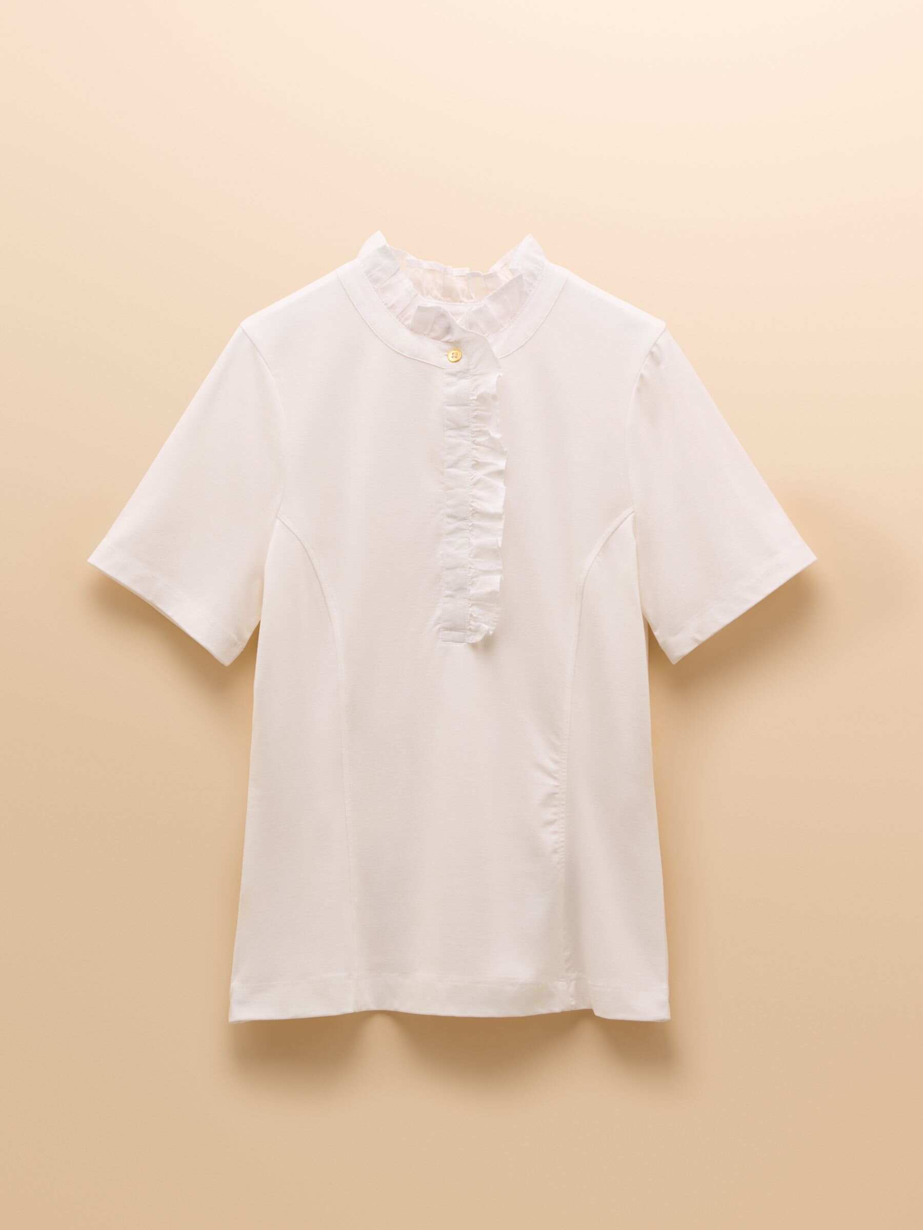 Kate White Short Sleeve Frilled Neck Top