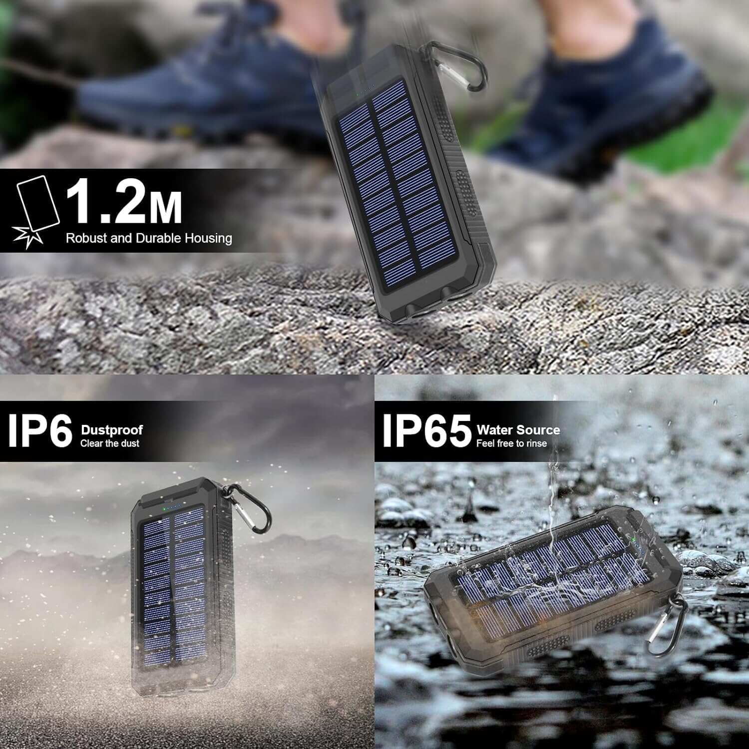 YELOMIN Solar Charger, 38800mAh Portable Solar Power Bank, Waterproof Battery Pack for Outdoor Activities, Camping External Backup Power Charger Dual USB 5V Outputs/LED Flashlights
