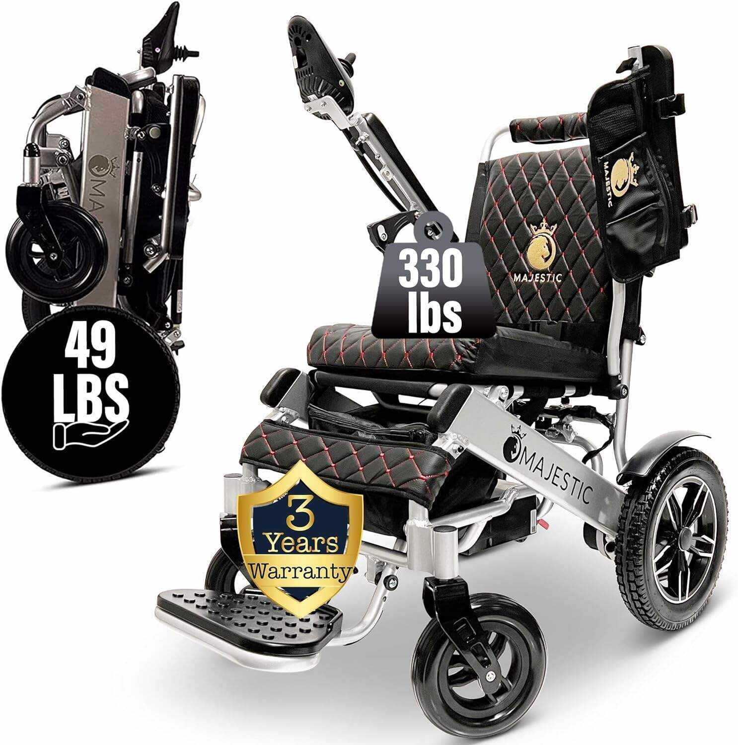 MALISA Electric Wheelchair for Adults, Portable All Terrain Lightweight Wheelchairs, Foldable Motorized Power Wheel Chair, Leather Seat (17.5