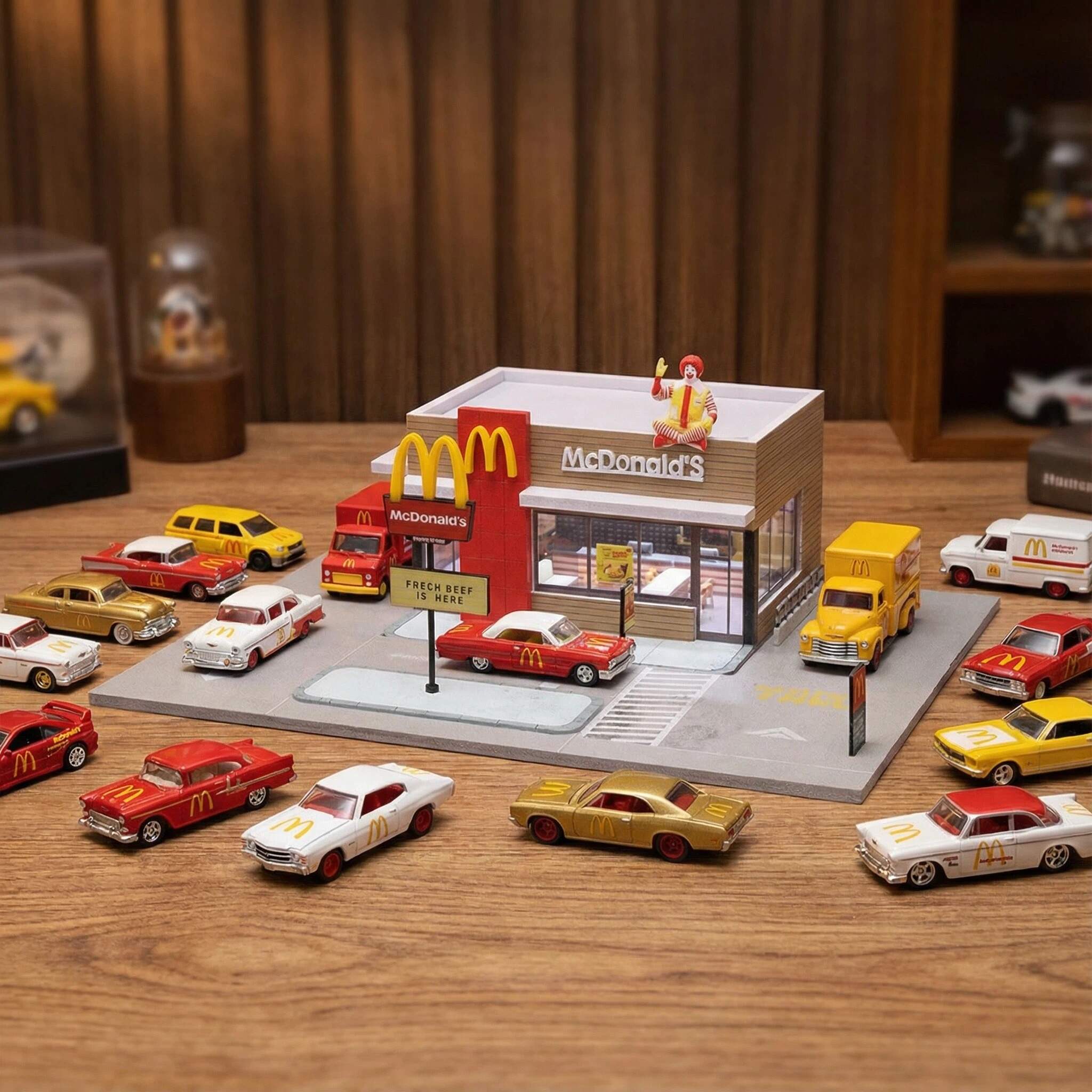 1:64 Scale Urban Fast Food Restaurant Diorama Display Case – Street Scene for Diecast Cars