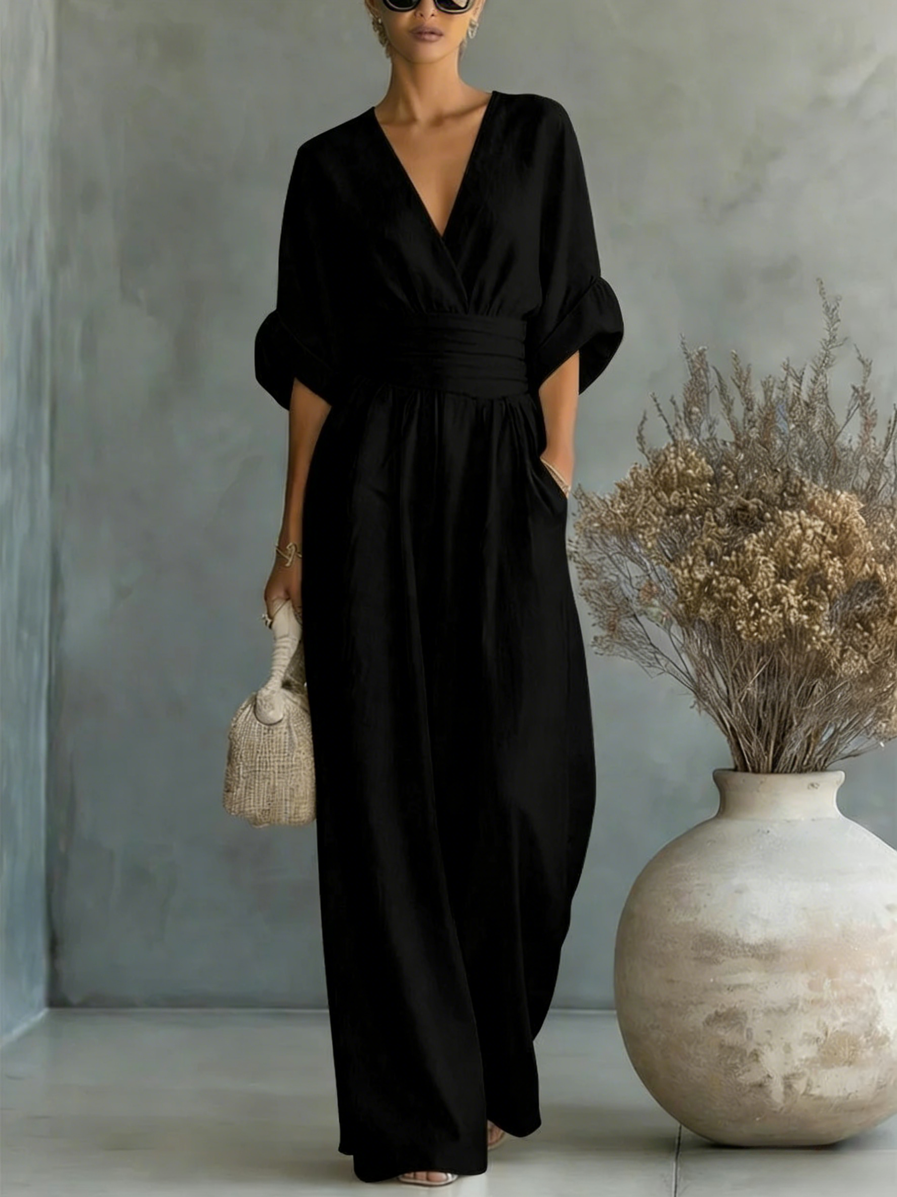 🔥Summer Arrivals🌟Elegant Vacation Casual Fashion V-neck Waist Jumpsuit