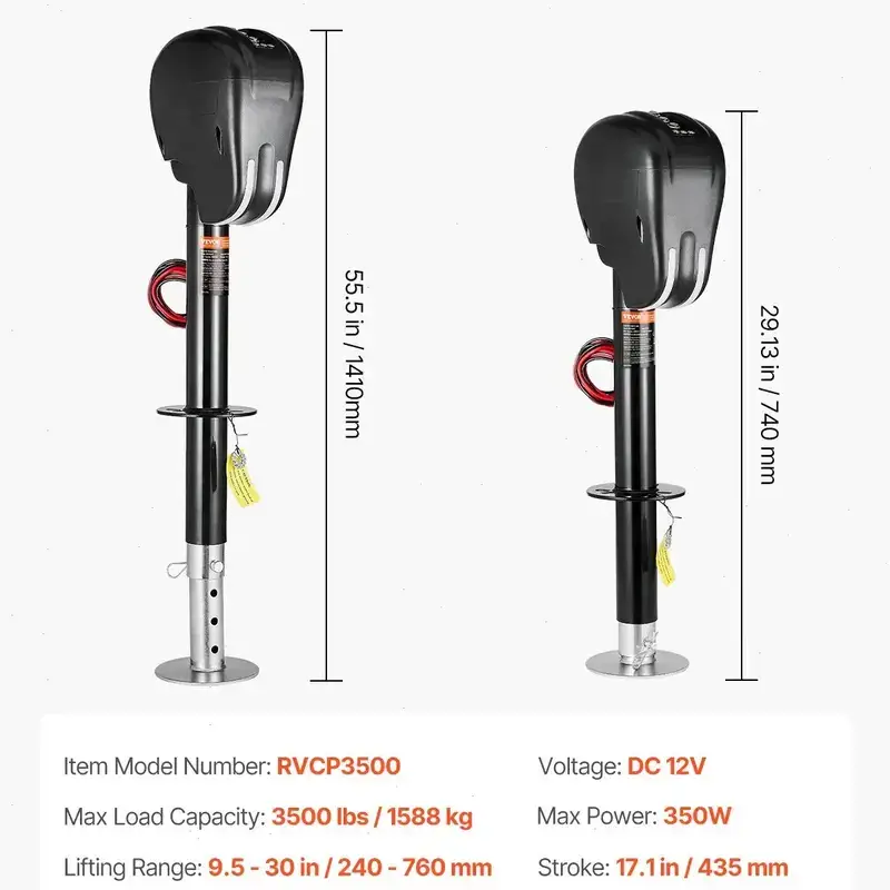 Electric Trailer Jack,  5000 lbs, Heavy Duty RV Electric Power Tongue Jack with 7-pin Connector, Manual Crank Handle & Weatherproof Jack Cover, 10