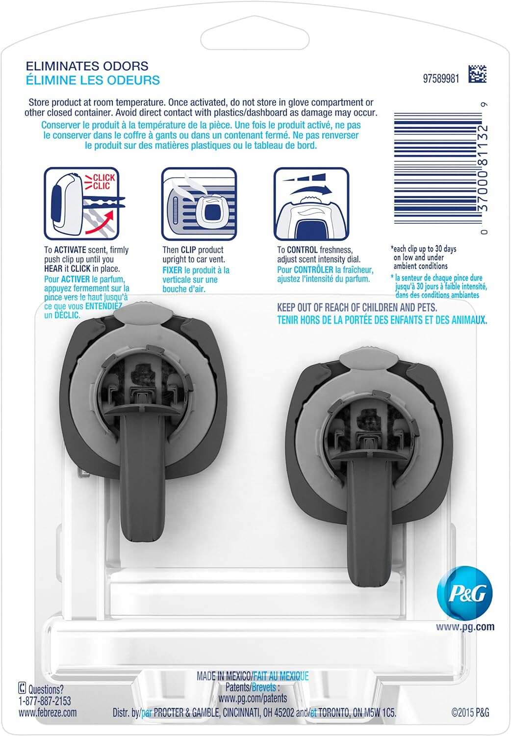 Febreze Car Air Fresheners, New Car Scent, Odor Eliminator for Strong Odors Car Vent Clips (2 Count)
