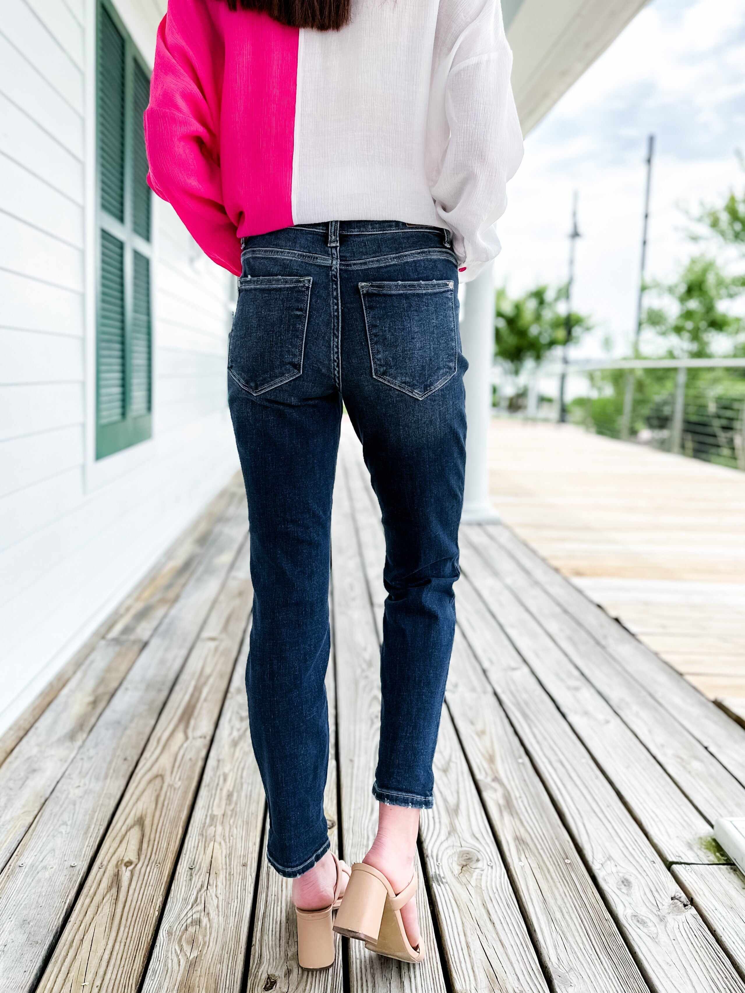 🔥Hot Sales🔥My Favorite Boyfriend Mid Rise Dark Wash Non Distressed Cuffed Boyfriend Jeans