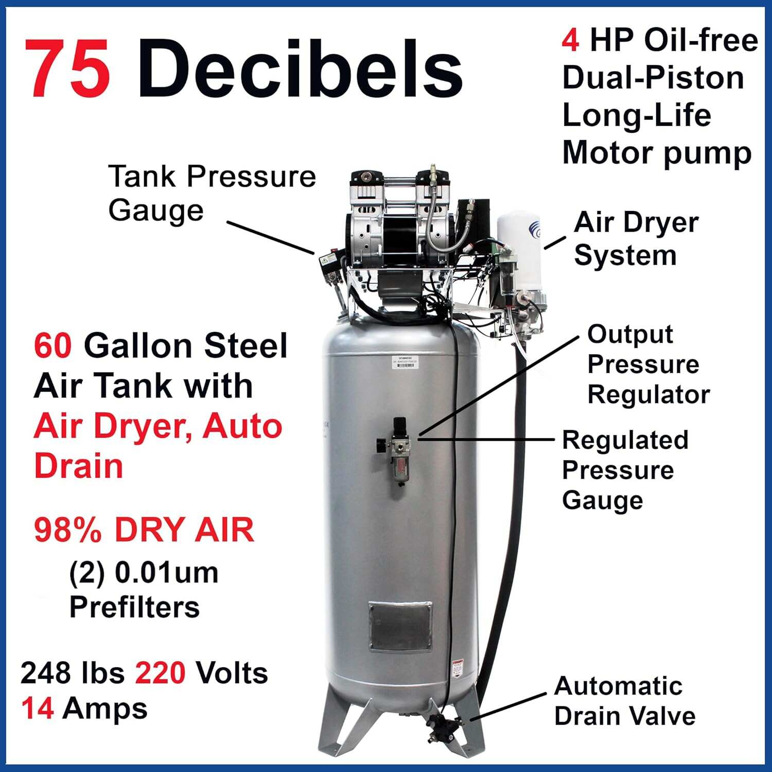 California Air Tools 60040DCADC Ultra Quiet, Ultra Dry Oil-Free 4.0 Hp
