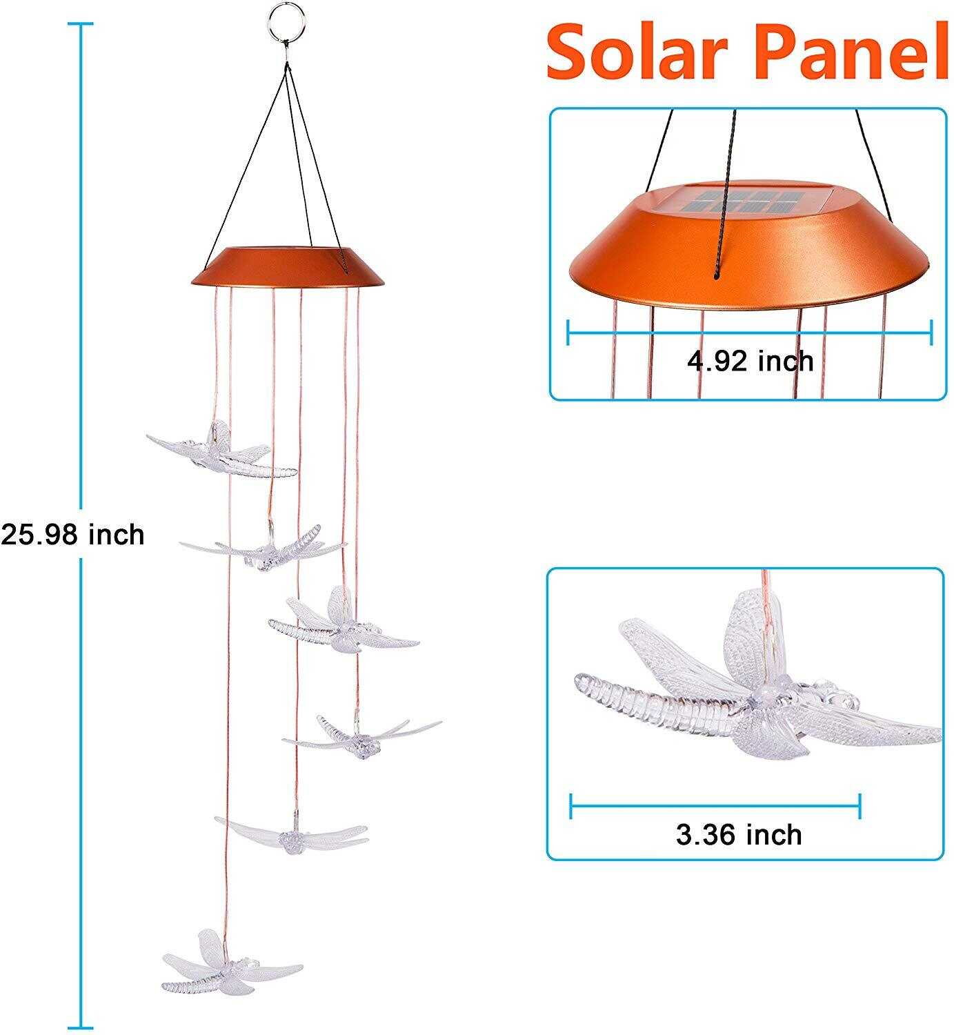 Color Changing Dragonfly Wind Chimes LED Mobile Solar Hanging Light