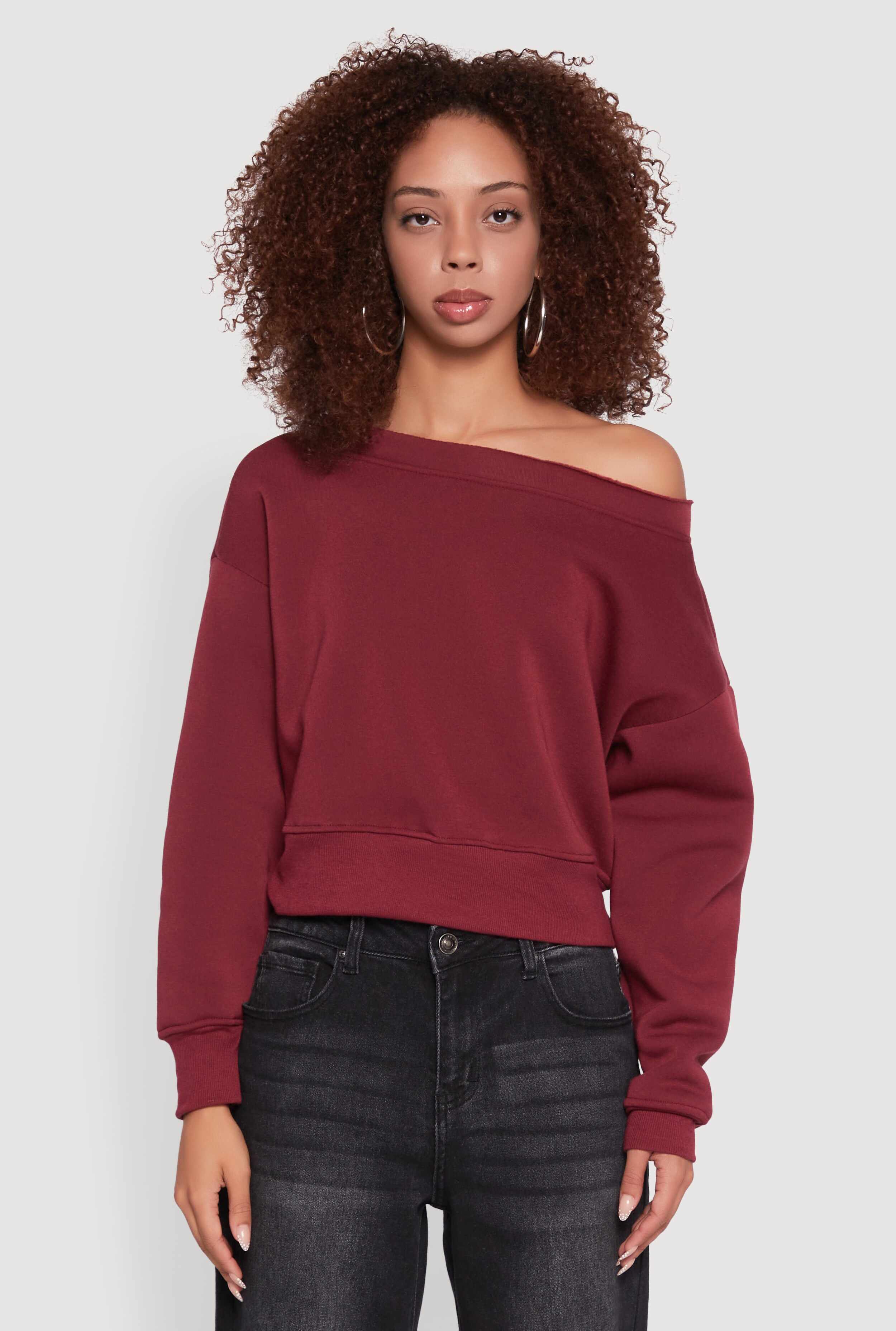 Long Sleeve Fleece Lined Crop Sweatshirt