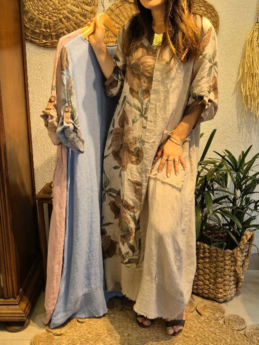 🔥Summer Arrivals🌟Loose-fitting Casual Floral Print Linen And Cotton Dress