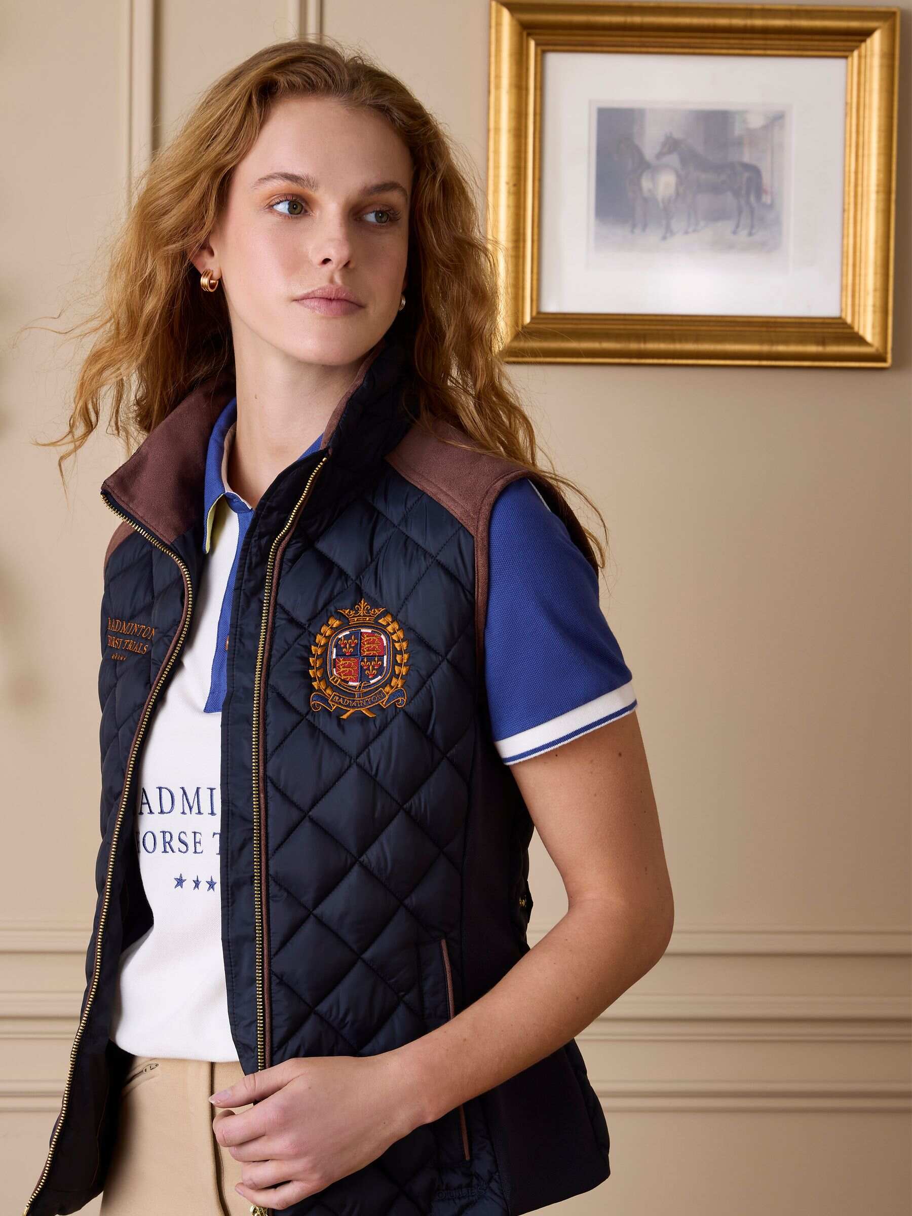 Official Badminton Navy Showerproof Diamond Quilted Gilet