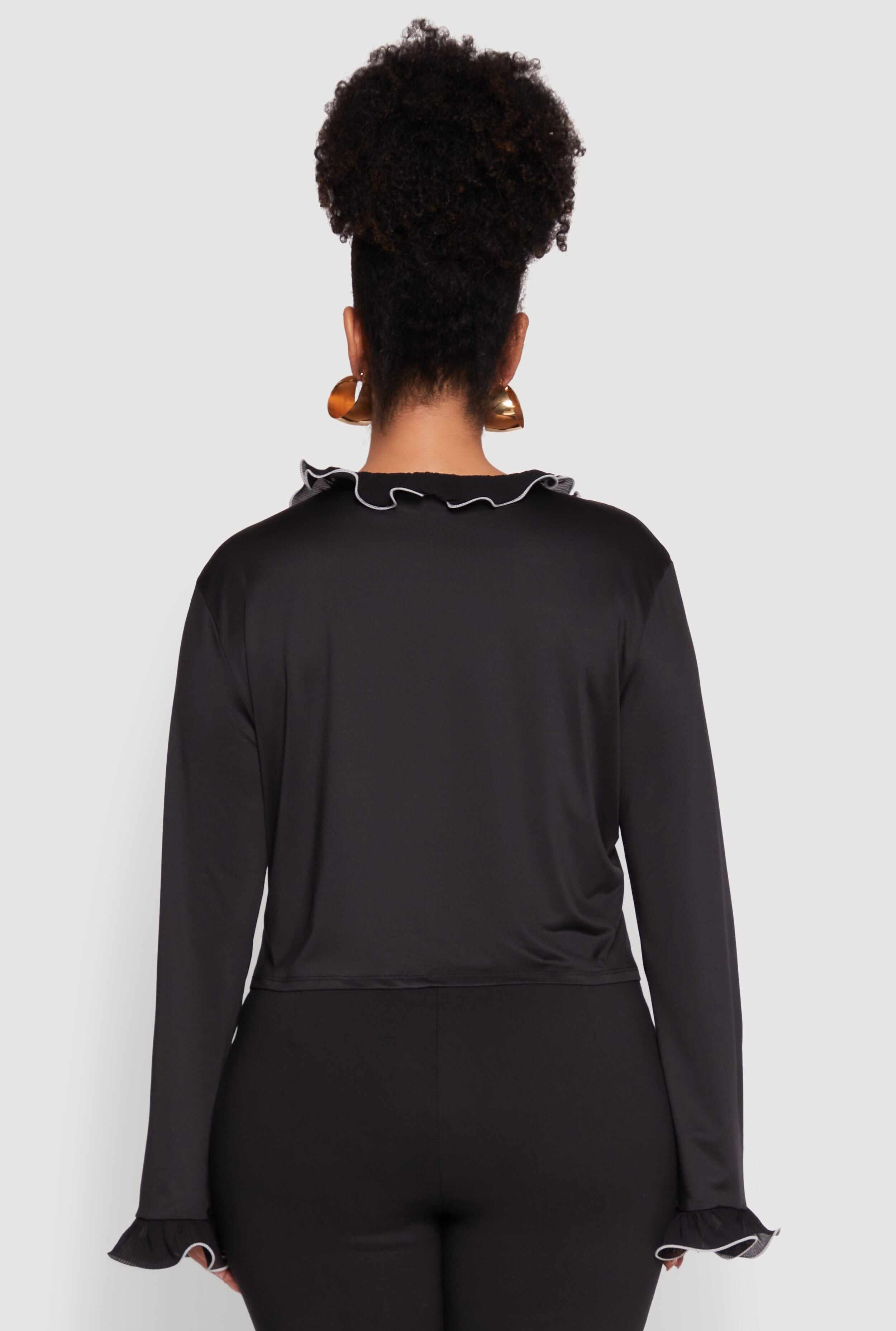 Plus Size Ruffle Trim Tie Front Blouse