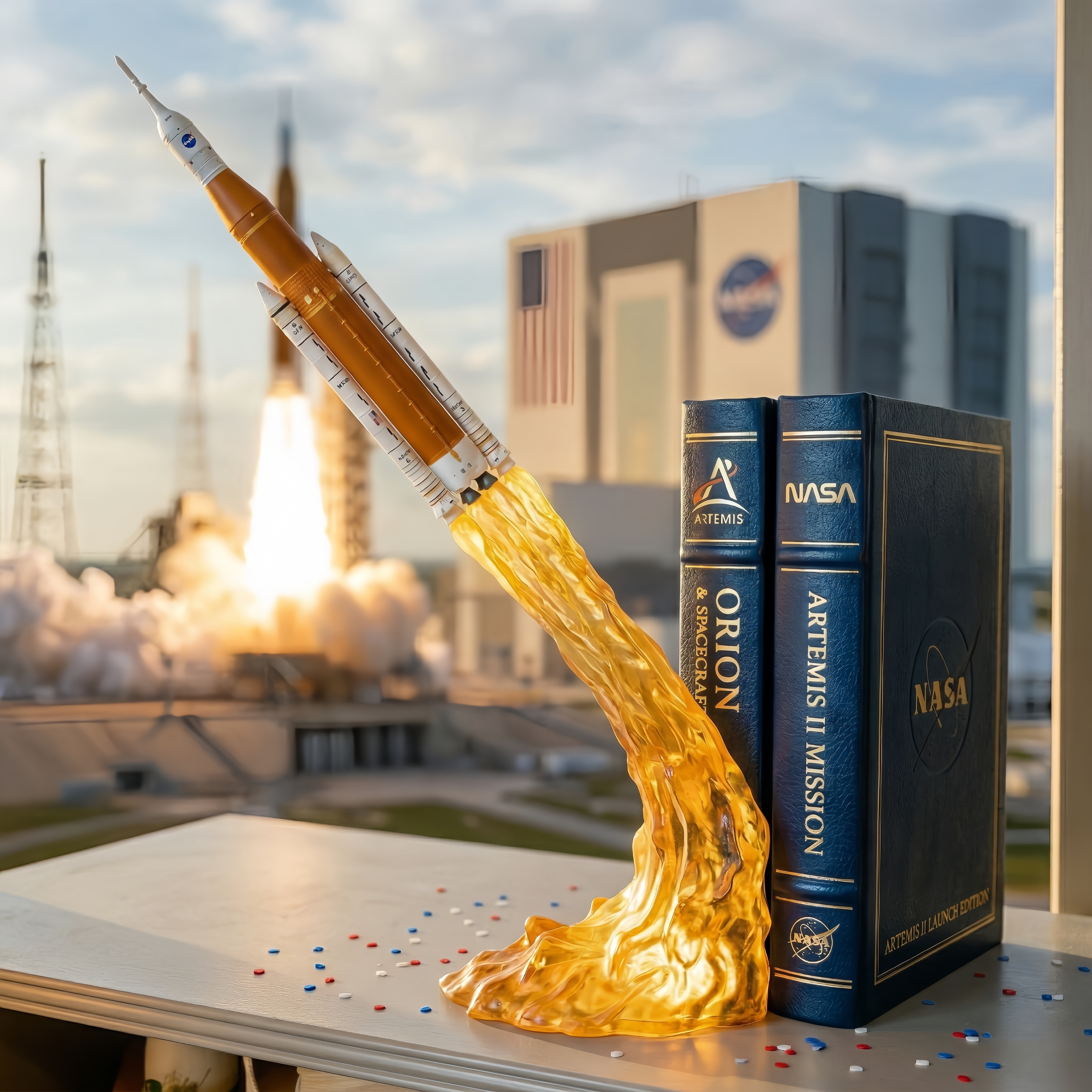 NASA Artemis II Launch Bookshelf Decor
