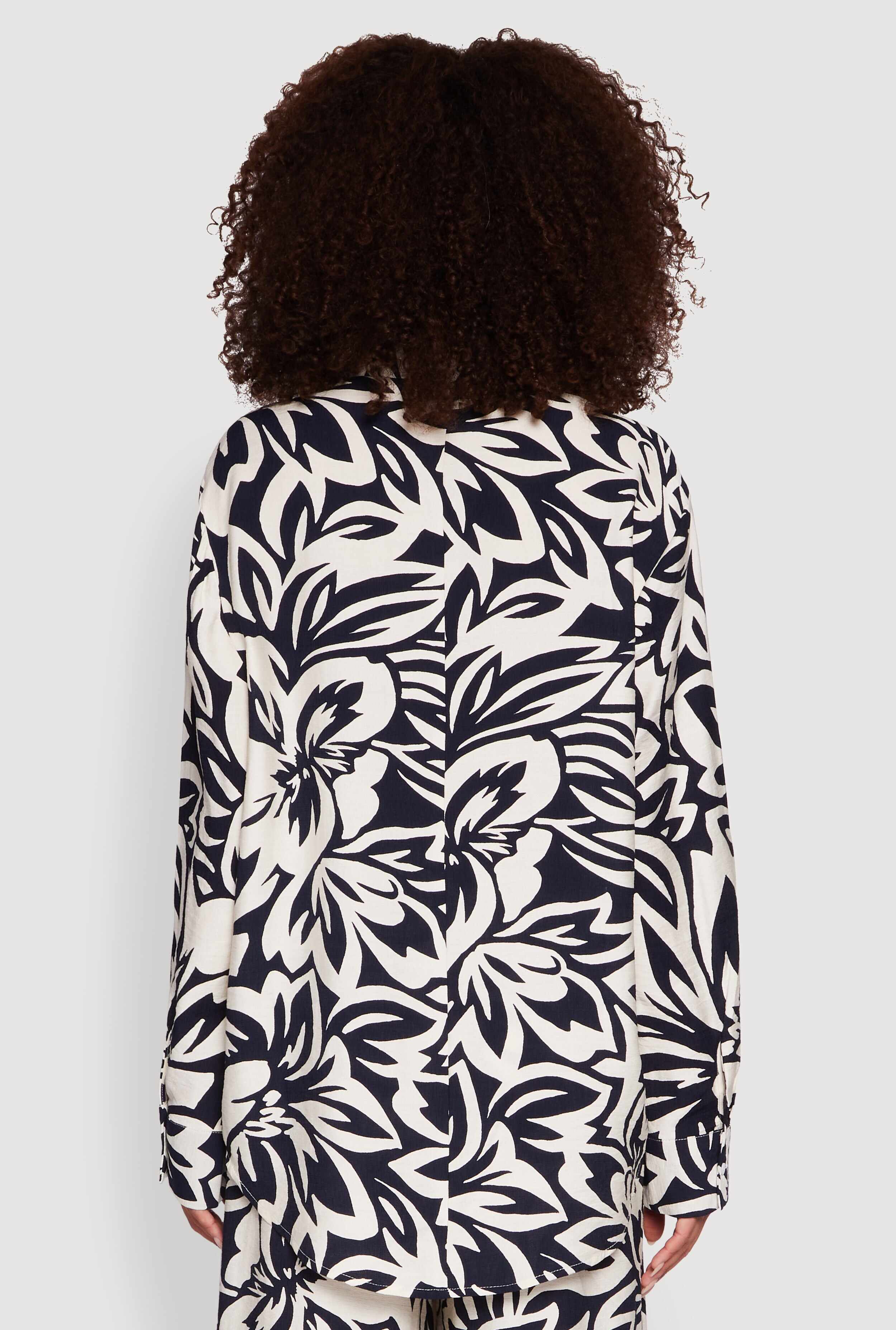 Floral Print Crepe Knit Button Front Blouse